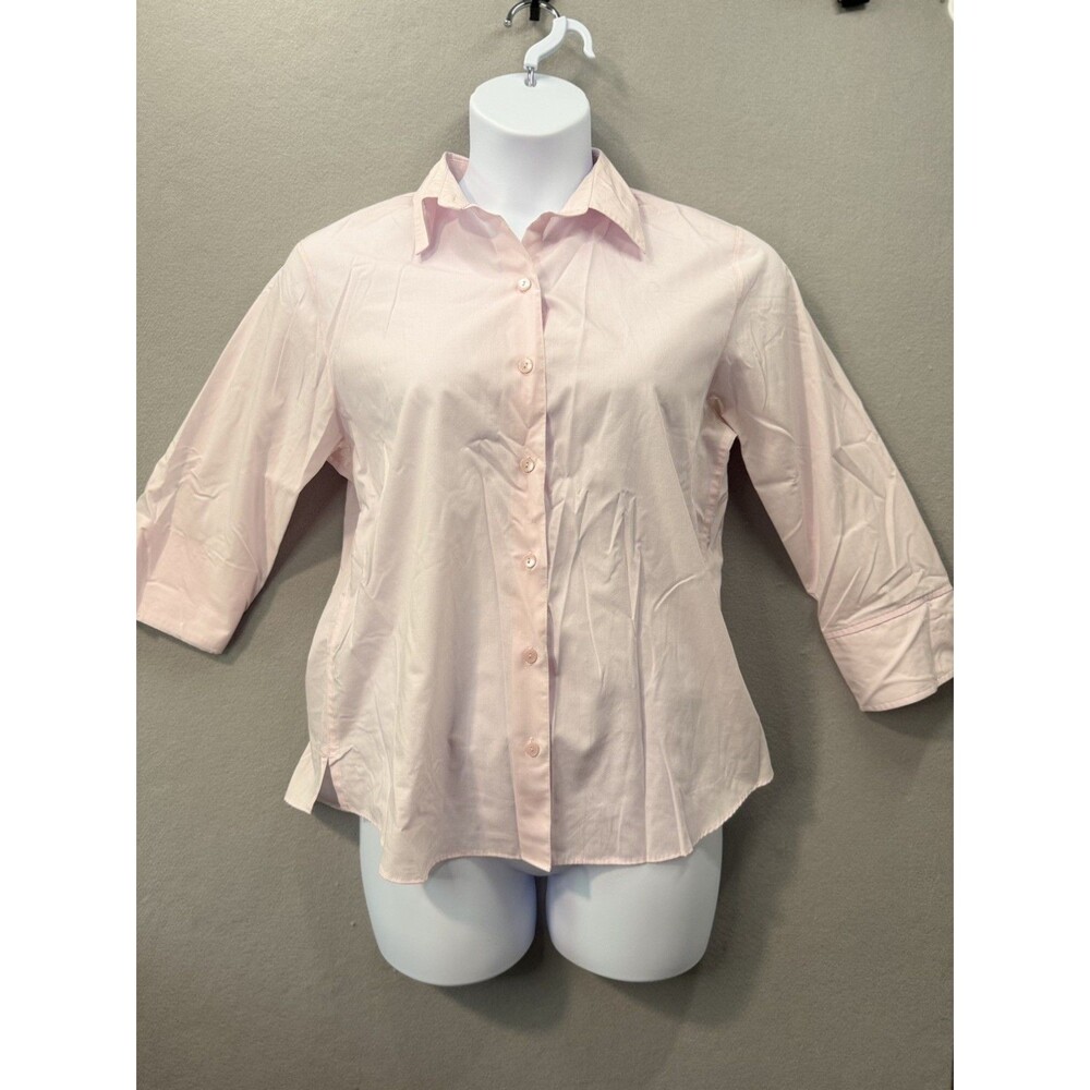 Westbound Women Pink Button Up Shirt Size 14 Blouse 3/4 Sleeve Solid Casual Top